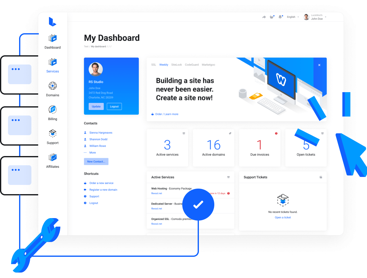 Web Hosting, Domain Names, WordPress & More - Super easy control panel to manage all your services